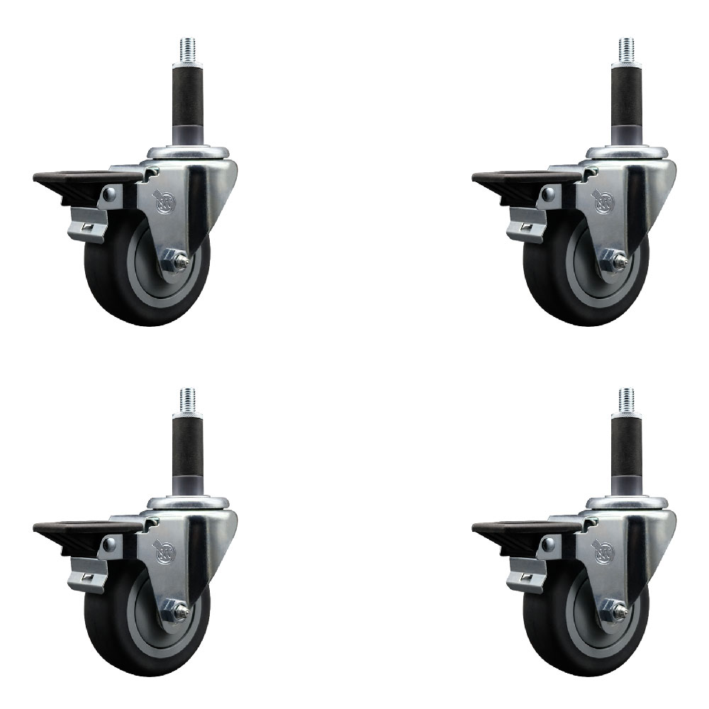 Thermoplastic Rubber Swivel Expanding Stem Caster Set of 4 with 3.5 Inch Gray Wheels and 1" Stems - Includes 4 Swivel with Posi Locking Brakes - 230 lbs. Capacity Per Caster - Service Caster Brand — photo 1