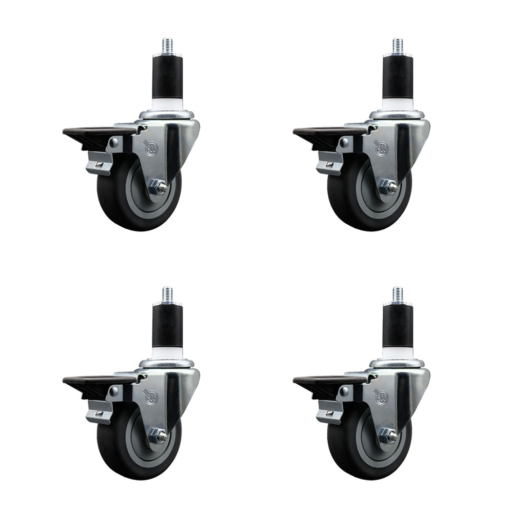 Thermoplastic Rubber Swivel Expanding Stem Caster Set of 4 with 3.5 Inch Gray Wheels and 1-1/2" Stems - Includes 4 Swivel with Posi Locking Brakes - 230 lbs. Capacity Per Caster - Service Caster Brand — photo 1