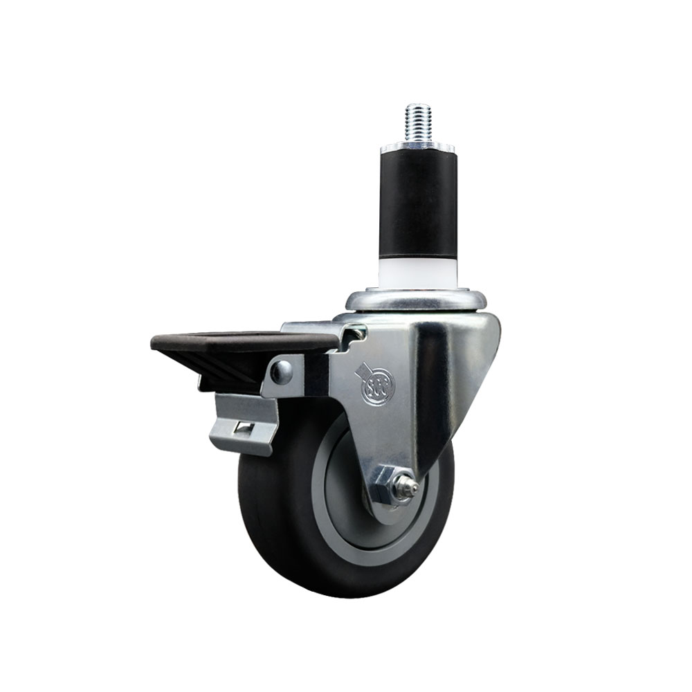 Thermoplastic Rubber Swivel Expanding Stem Swivel Caster with 3.5 Inch Gray Wheel and 1-1/2" Stem & Posi Locking Brake - 230 lbs. Capacity Per Caster - Service Caster Brand — photo 1