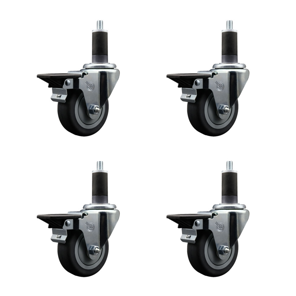 Thermoplastic Rubber Swivel Expanding Stem Caster Set of 4 with 3.5 Inch Gray Wheels and 1-1/4" Stems - Includes 4 Swivel with Posi Locking Brakes - 230 lbs. Capacity Per Caster - Service Caster Brand — photo 1