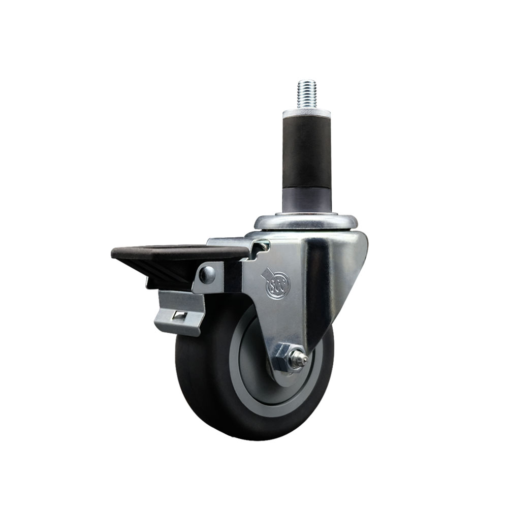 Thermoplastic Rubber Swivel Expanding Stem Swivel Caster with 3.5 Inch Gray Wheel and 1-1/4" Stem & Posi Locking Brake - 230 lbs. Capacity Per Caster - Service Caster Brand — photo 1