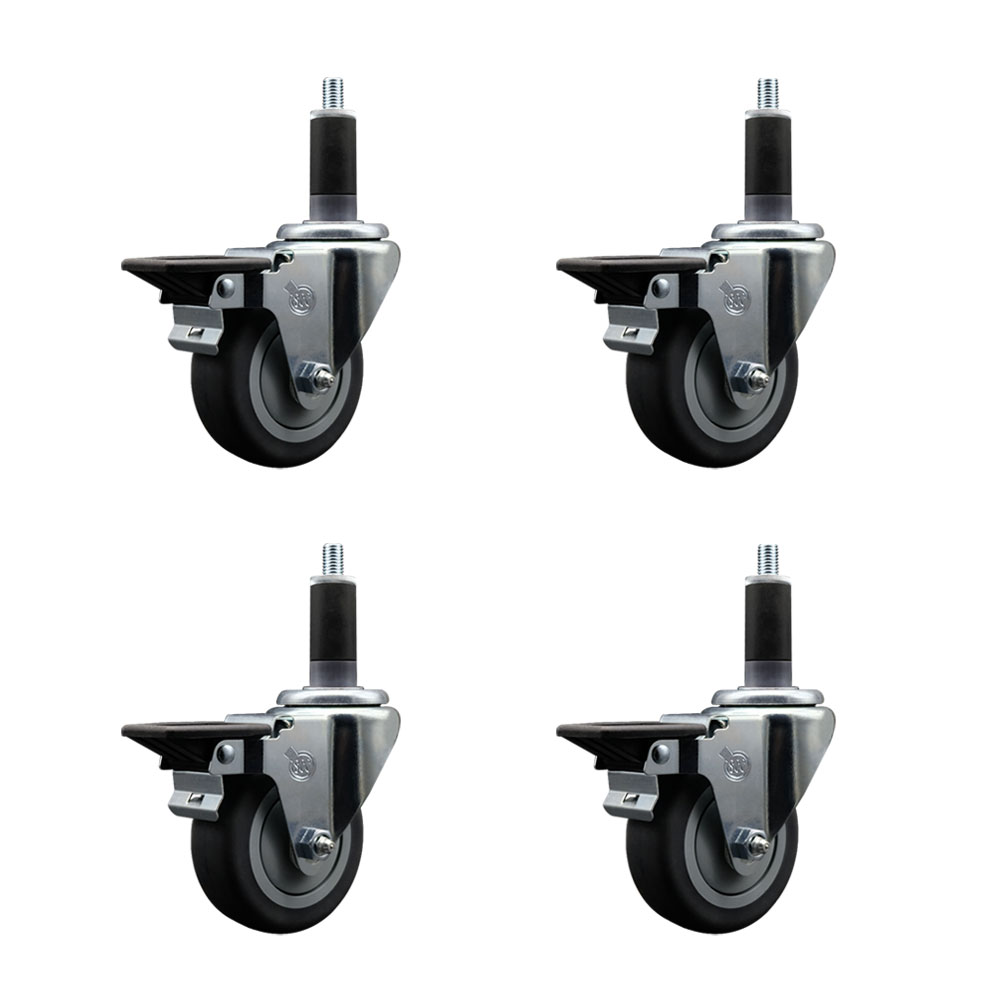 Thermoplastic Rubber Swivel Expanding Stem Caster Set of 4 with 3.5 Inch Gray Wheels and 1-1/8" Stems - Includes 4 Swivel with Posi Locking Brakes - 230 lbs. Capacity Per Caster - Service Caster Brand — photo 1