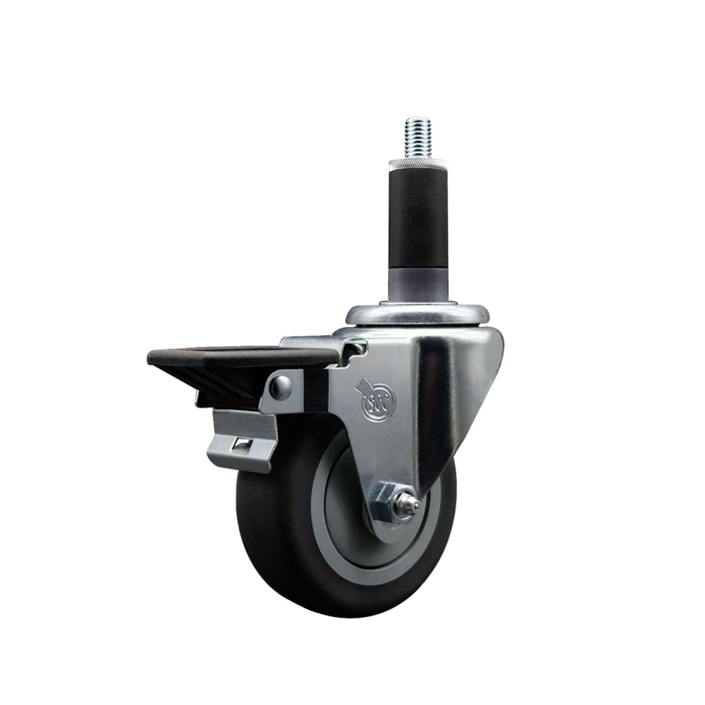Thermoplastic Rubber Swivel Expanding Stem Swivel Caster with 3.5 Inch Gray Wheel and 1-1/8" Stem & Posi Locking Brake - 230 lbs. Capacity Per Caster - Service Caster Brand — photo 1