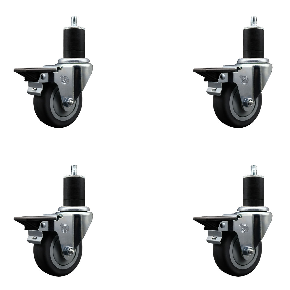 Thermoplastic Rubber Swivel Expanding Stem Caster Set of 4 with 3.5 Inch Gray Wheels and 1-3/4" Stems - Includes 4 Swivel with Posi Locking Brakes - 230 lbs. Capacity Per Caster - Service Caster Brand — photo 1