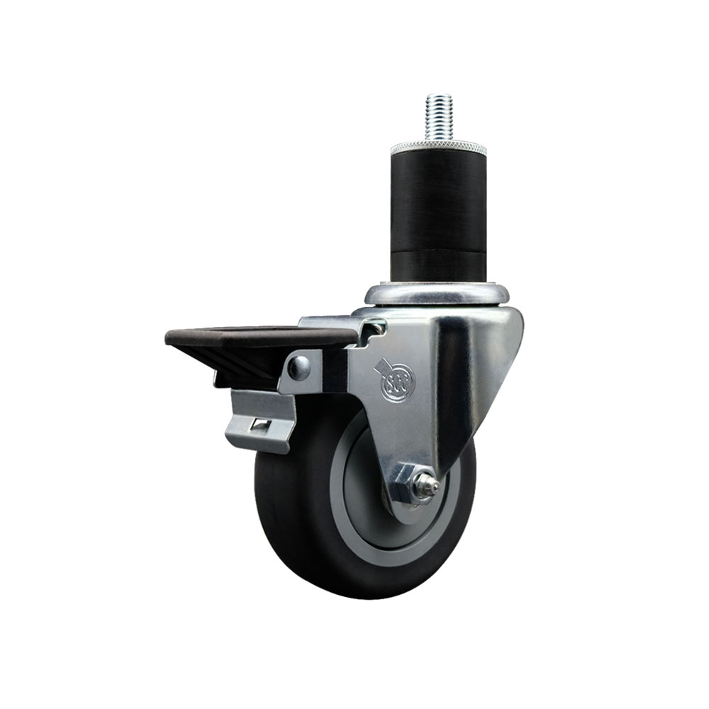 Thermoplastic Rubber Swivel Expanding Stem Swivel Caster with 3.5 Inch Gray Wheel and 1-3/4" Stem & Posi Locking Brake - 230 lbs. Capacity Per Caster - Service Caster Brand — photo 1