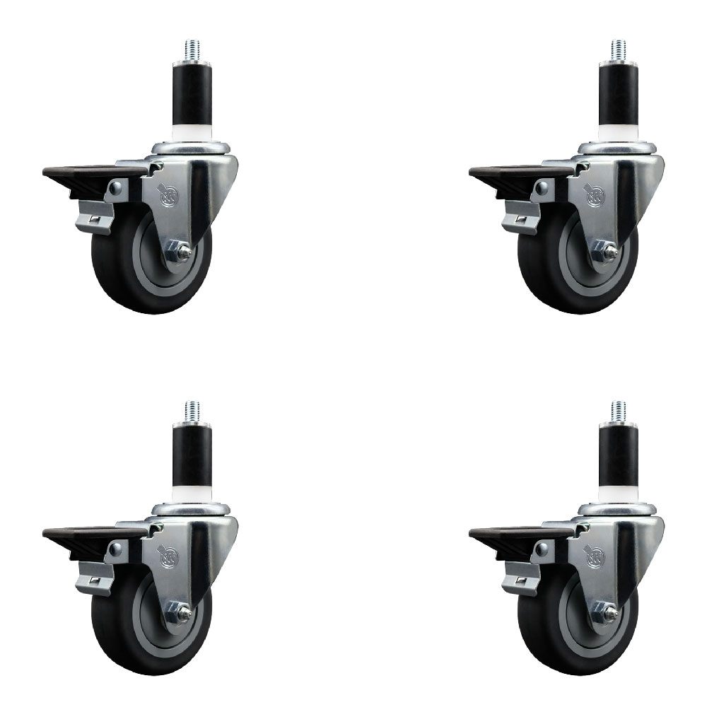 Thermoplastic Rubber Swivel Expanding Stem Caster Set of 4 with 3.5 Inch Gray Wheels and 1-3/8" Stems - Includes 4 Swivel with Posi Locking Brakes - 230 lbs. Capacity Per Caster - Service Caster Brand — photo 1