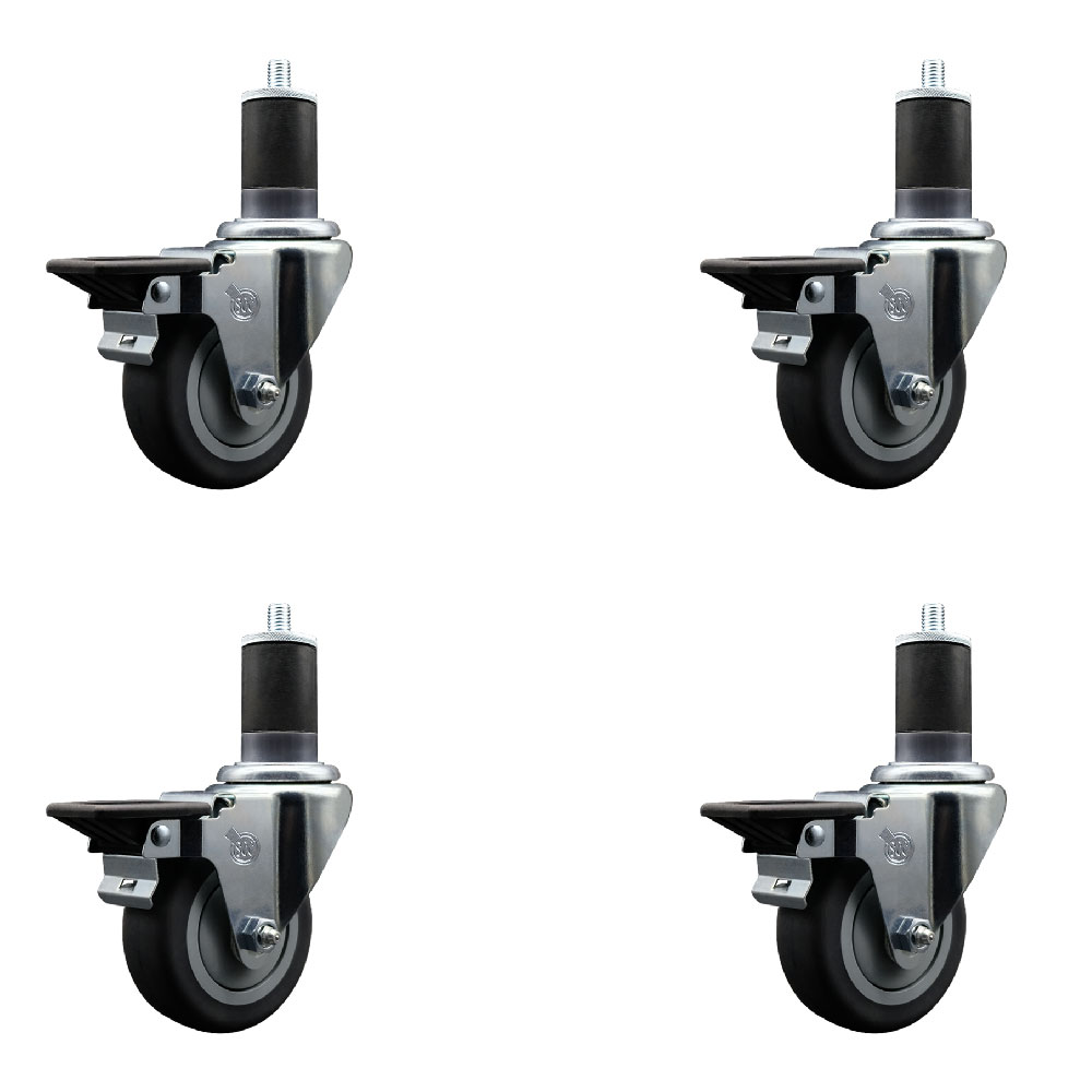 Thermoplastic Rubber Swivel Expanding Stem Caster Set of 4 with 3.5 Inch Gray Wheels and 1-5/8" Stems - Includes 4 Swivel with Posi Locking Brakes - 230 lbs. Capacity Per Caster - Service Caster Brand — photo 1