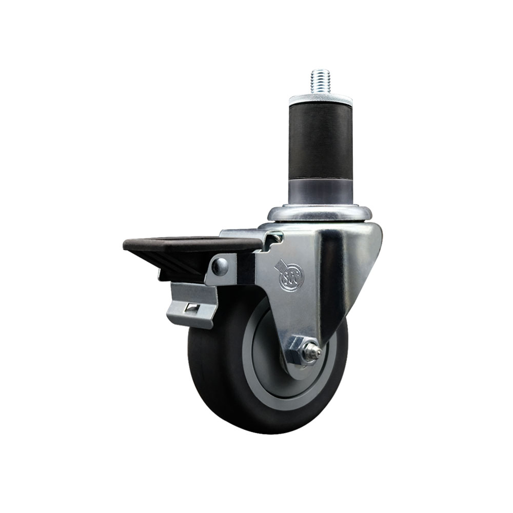 Thermoplastic Rubber Swivel Expanding Stem Swivel Caster with 3.5 Inch Gray Wheel and 1-5/8" Stem & Posi Locking Brake - 230 lbs. Capacity Per Caster - Service Caster Brand — photo 1