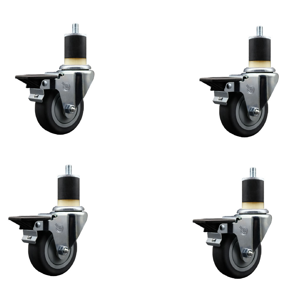 Thermoplastic Rubber Swivel Expanding Stem Caster Set of 4 with 3.5 Inch Gray Wheels and 1-7/8" Stems - Includes 4 Swivel with Posi Locking Brakes - 230 lbs. Capacity Per Caster - Service Caster Brand — photo 1