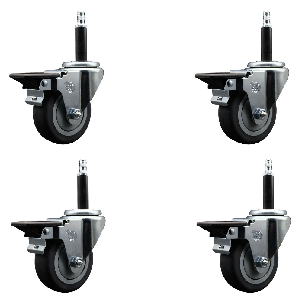 Thermoplastic Rubber Swivel Expanding Stem Caster Set of 4 with 3.5 Inch Gray Wheels and 3/4" Stems - Includes 4 Swivel with Posi Locking Brakes - 230 lbs. Capacity Per Caster - Service Caster Brand — photo 1