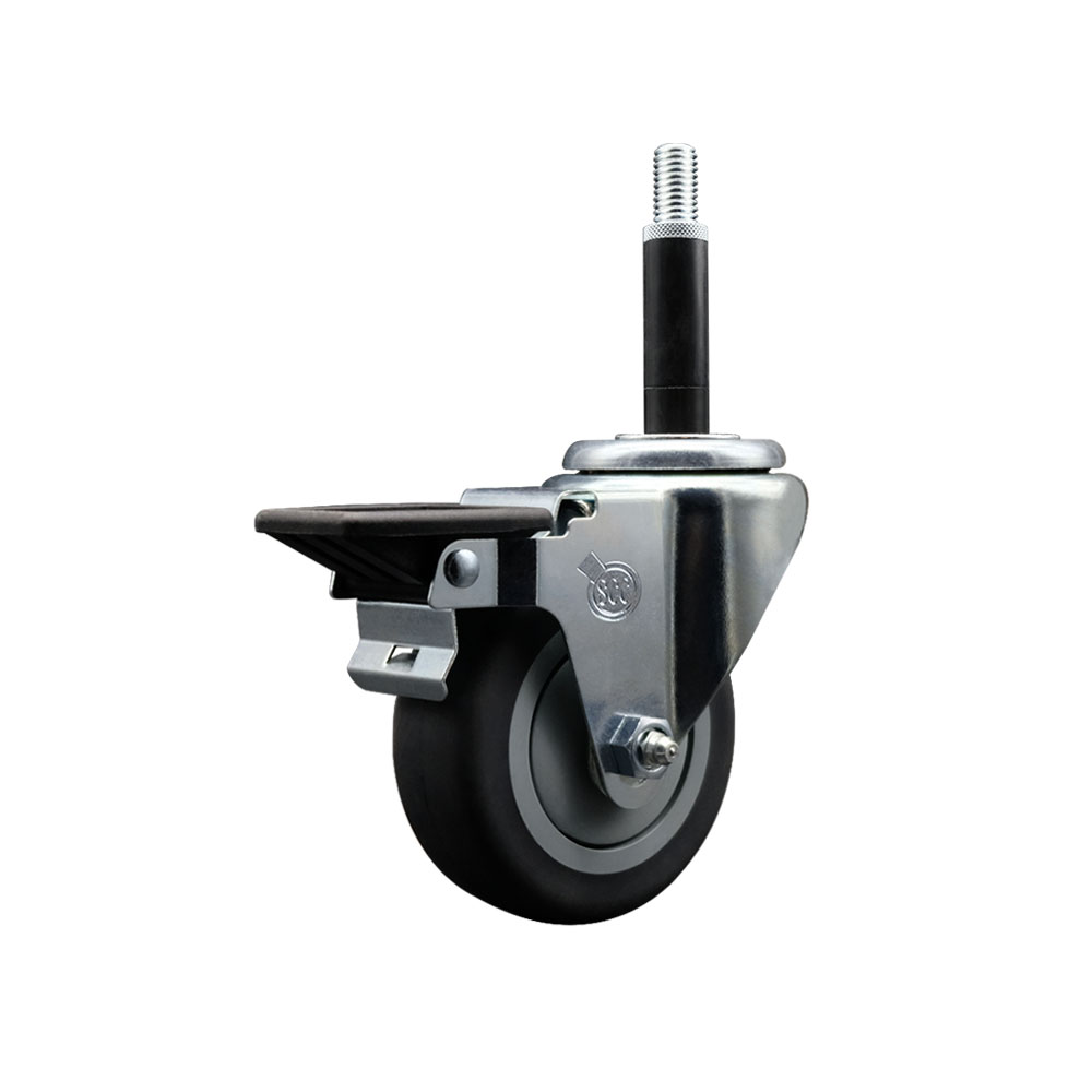 Thermoplastic Rubber Swivel Expanding Stem Swivel Caster with 3.5 Inch Gray Wheel and 3/4" Stem & Posi Locking Brake - 230 lbs. Capacity Per Caster - Service Caster Brand — photo 1