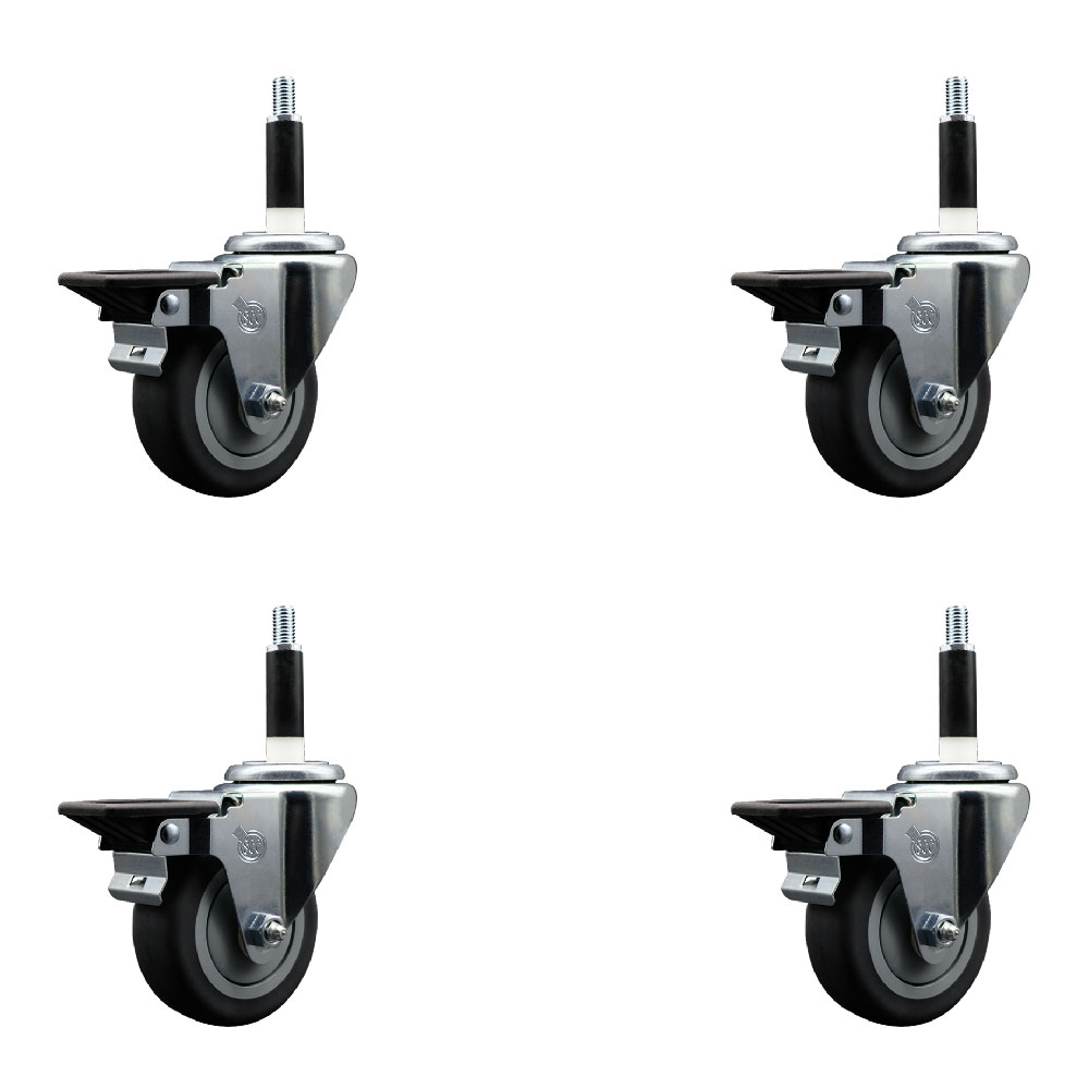 Thermoplastic Rubber Swivel Expanding Stem Caster Set of 4 with 3.5 Inch Gray Wheels and 7/8" Stems - Includes 4 Swivel with Posi Locking Brakes - 230 lbs. Capacity Per Caster - Service Caster Brand — photo 1