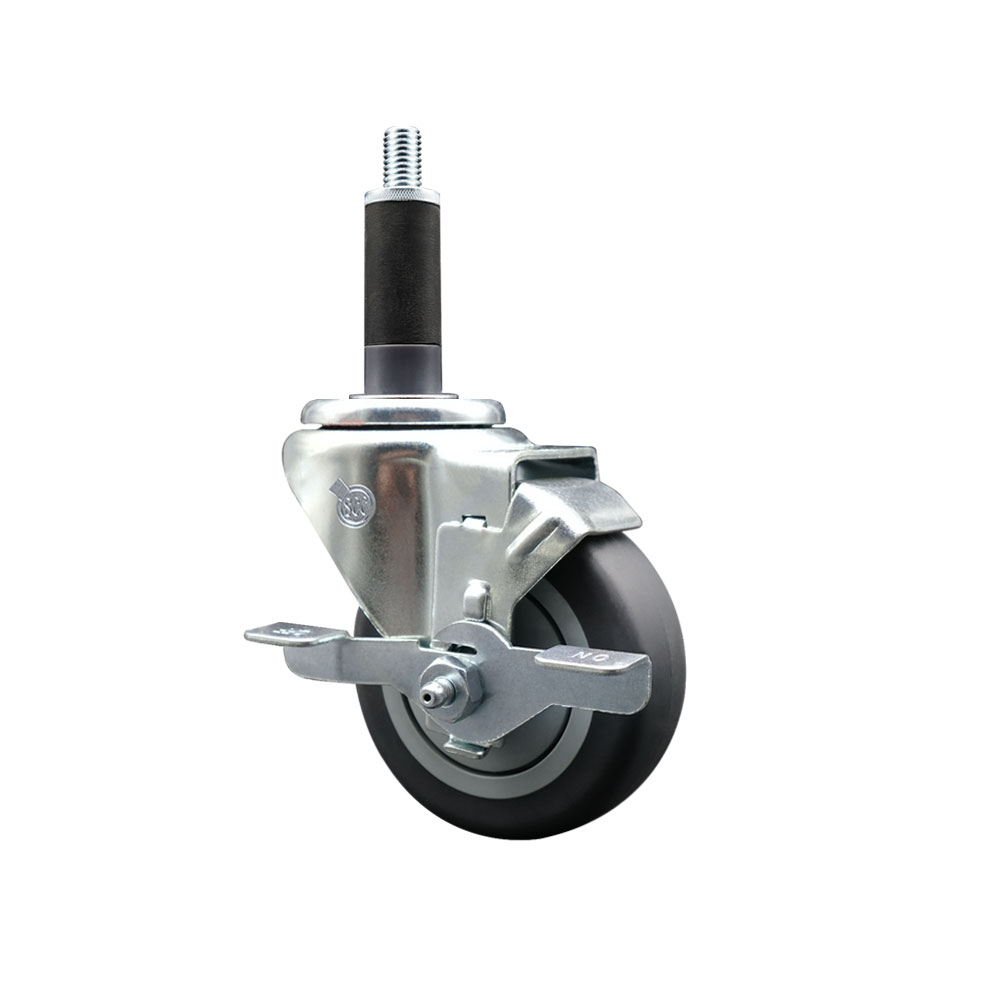 Stainless Steel Thermoplastic Rubber Swivel Expanding Stem Swivel Caster with 3.5 Inch Gray Wheel and 1" Stem & Top Locking Brake - 230 lbs. Capacity Per Caster - Service Caster Brand — photo 1