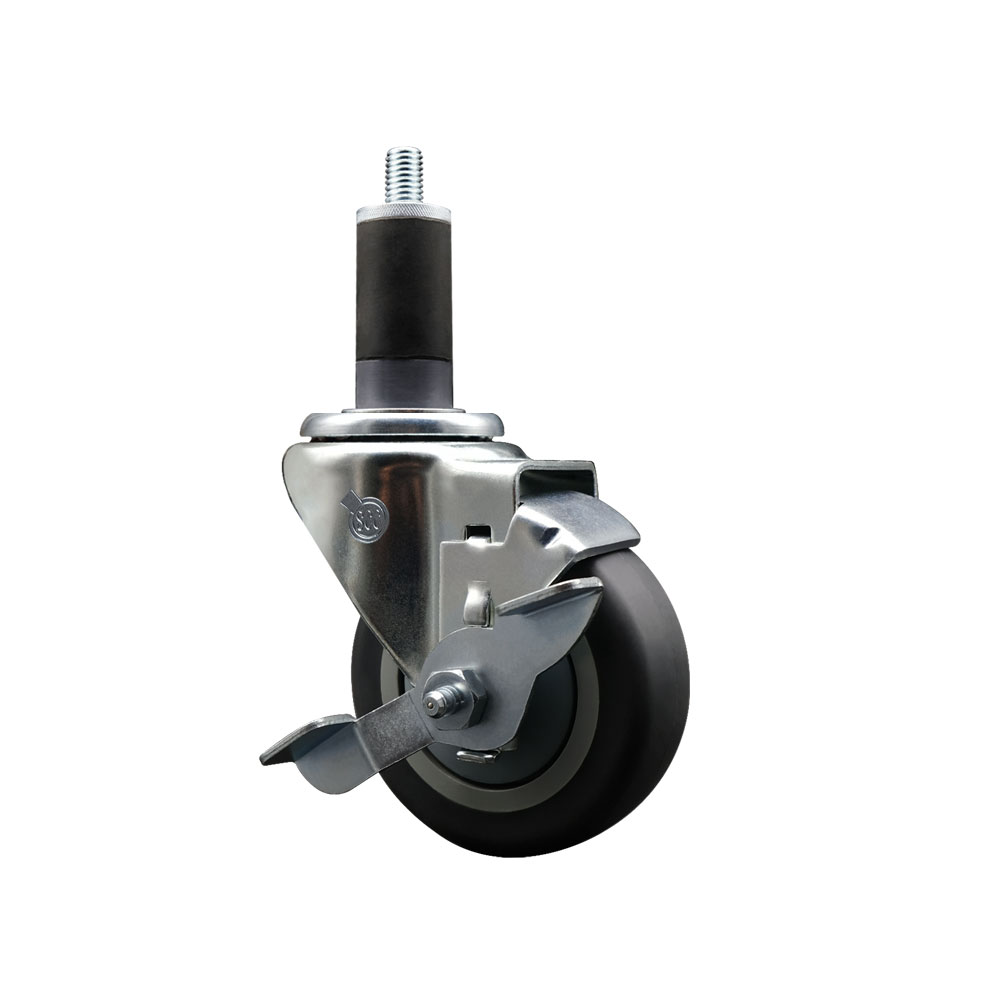 Stainless Steel Thermoplastic Rubber Swivel Expanding Stem Swivel Caster with 3.5 Inch Gray Wheel and 1-1/4" Stem & Top Locking Brake - 230 lbs. Capacity Per Caster - Service Caster Brand — photo 1