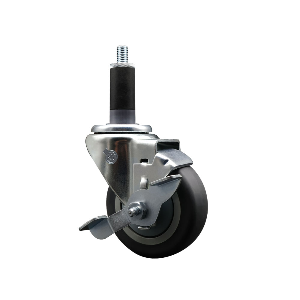 Stainless Steel Thermoplastic Rubber Swivel Expanding Stem Swivel Caster with 3.5 Inch Gray Wheel and 1-1/8" Stem & Top Locking Brake - 230 lbs. Capacity Per Caster - Service Caster Brand — photo 1