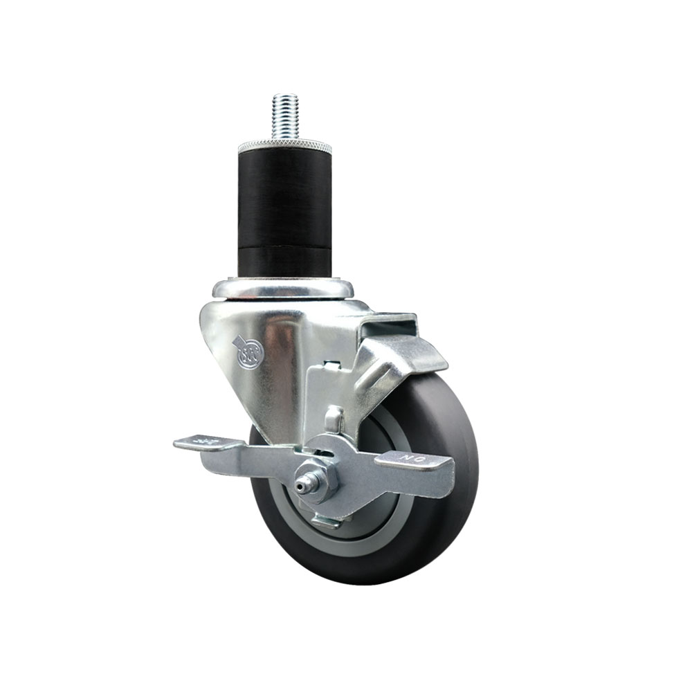 Stainless Steel Thermoplastic Rubber Swivel Expanding Stem Swivel Caster with 3.5 Inch Gray Wheel and 1-3/4" Stem & Top Locking Brake - 230 lbs. Capacity Per Caster - Service Caster Brand — photo 1