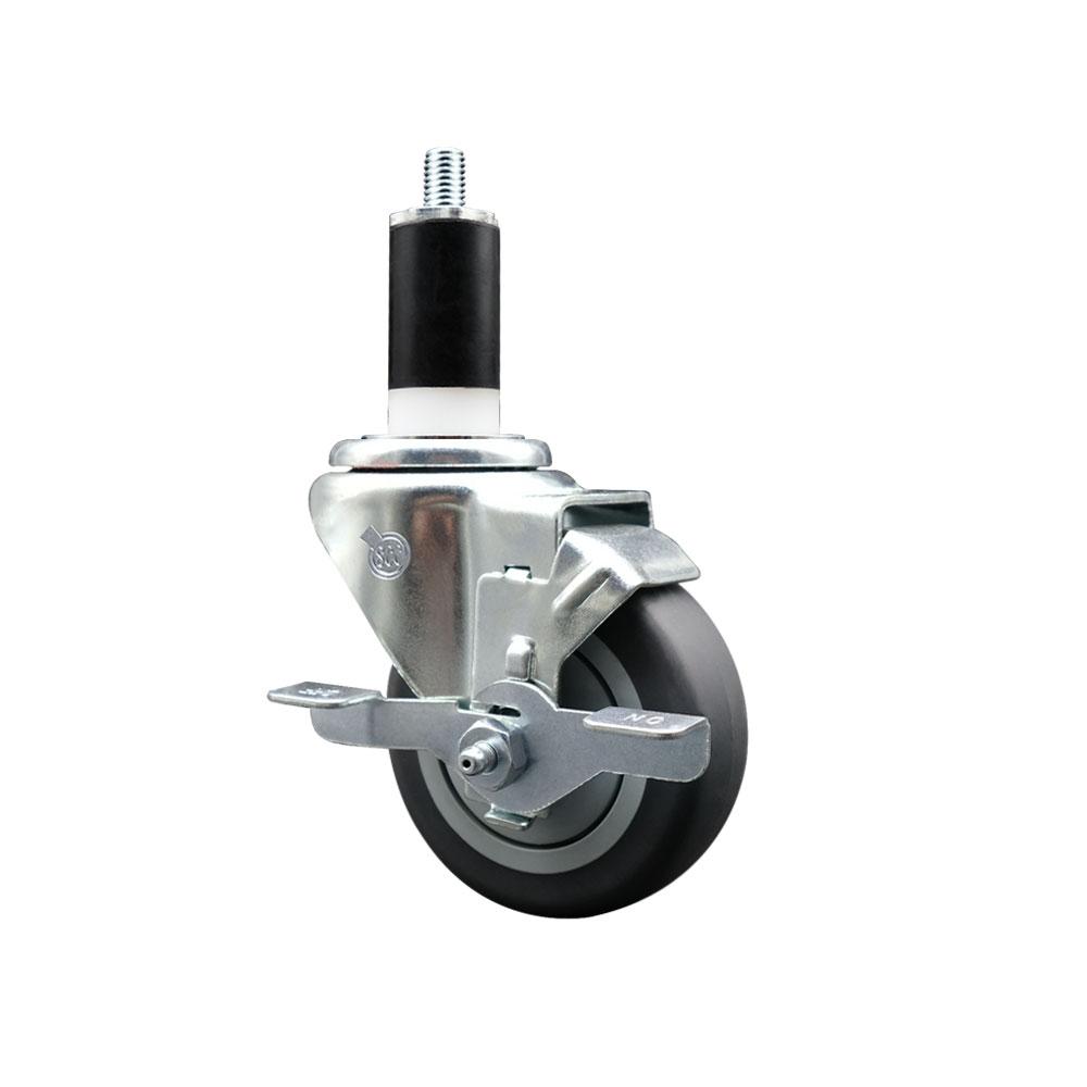 Thermoplastic Rubber Swivel Expanding Stem Swivel Caster with 3.5 Inch Gray Wheel and 1-3/8" Stem & Top Locking Brake - 230 lbs. Capacity Per Caster - Service Caster Brand — photo 1