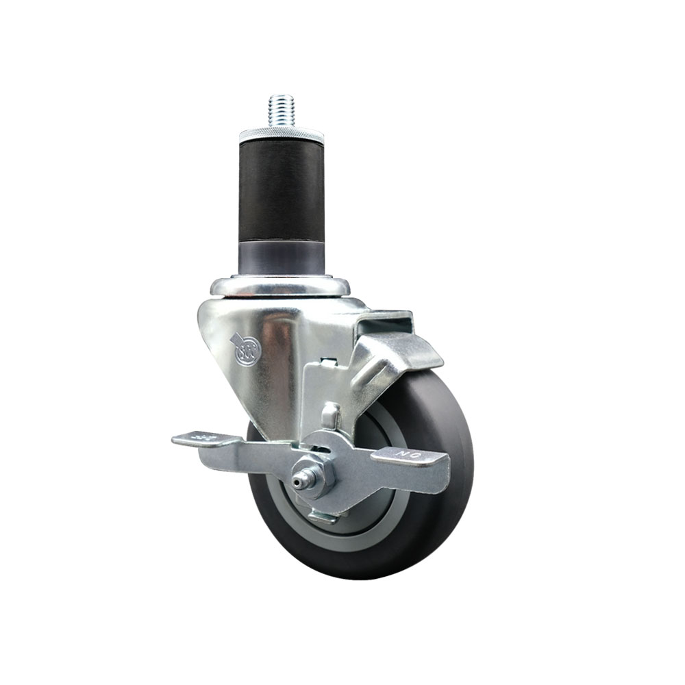 Thermoplastic Rubber Swivel Expanding Stem Swivel Caster with 3.5 Inch Gray Wheel and 1-5/8" Stem & Top Locking Brake - 230 lbs. Capacity Per Caster - Service Caster Brand — photo 1