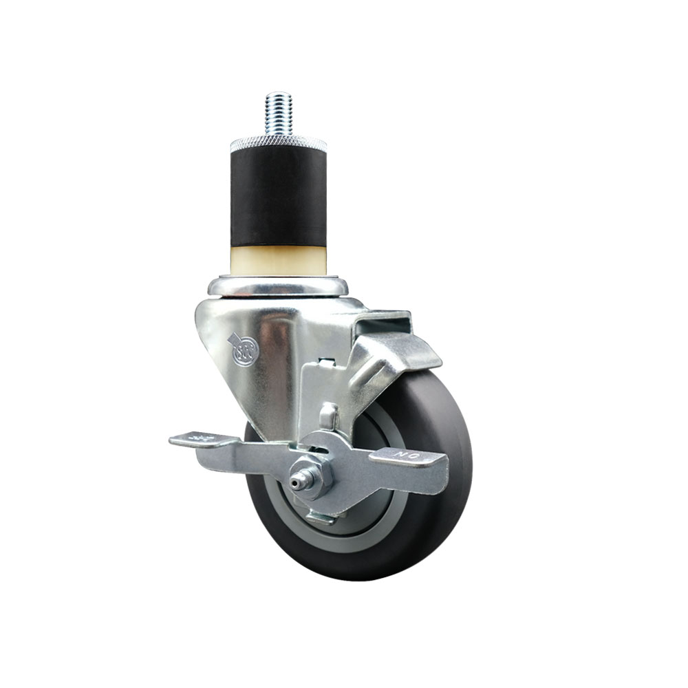 Stainless Steel Thermoplastic Rubber Swivel Expanding Stem Swivel Caster with 3.5 Inch Gray Wheel and 1-7/8" Stem & Top Locking Brake - 230 lbs. Capacity Per Caster - Service Caster Brand — photo 1