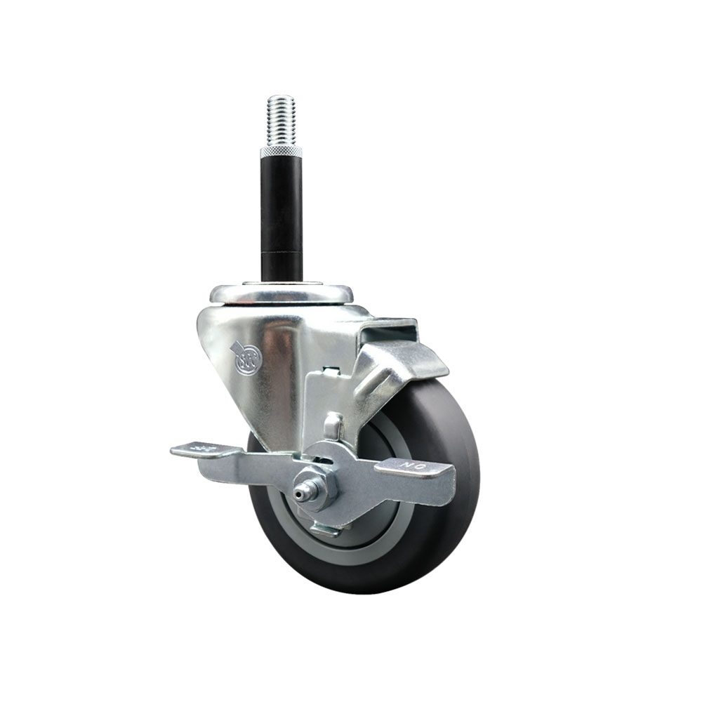 Stainless Steel Thermoplastic Rubber Swivel Expanding Stem Swivel Caster with 3.5 Inch Gray Wheel and 3/4" Stem & Top Locking Brake - 230 lbs. Capacity Per Caster - Service Caster Brand — photo 1