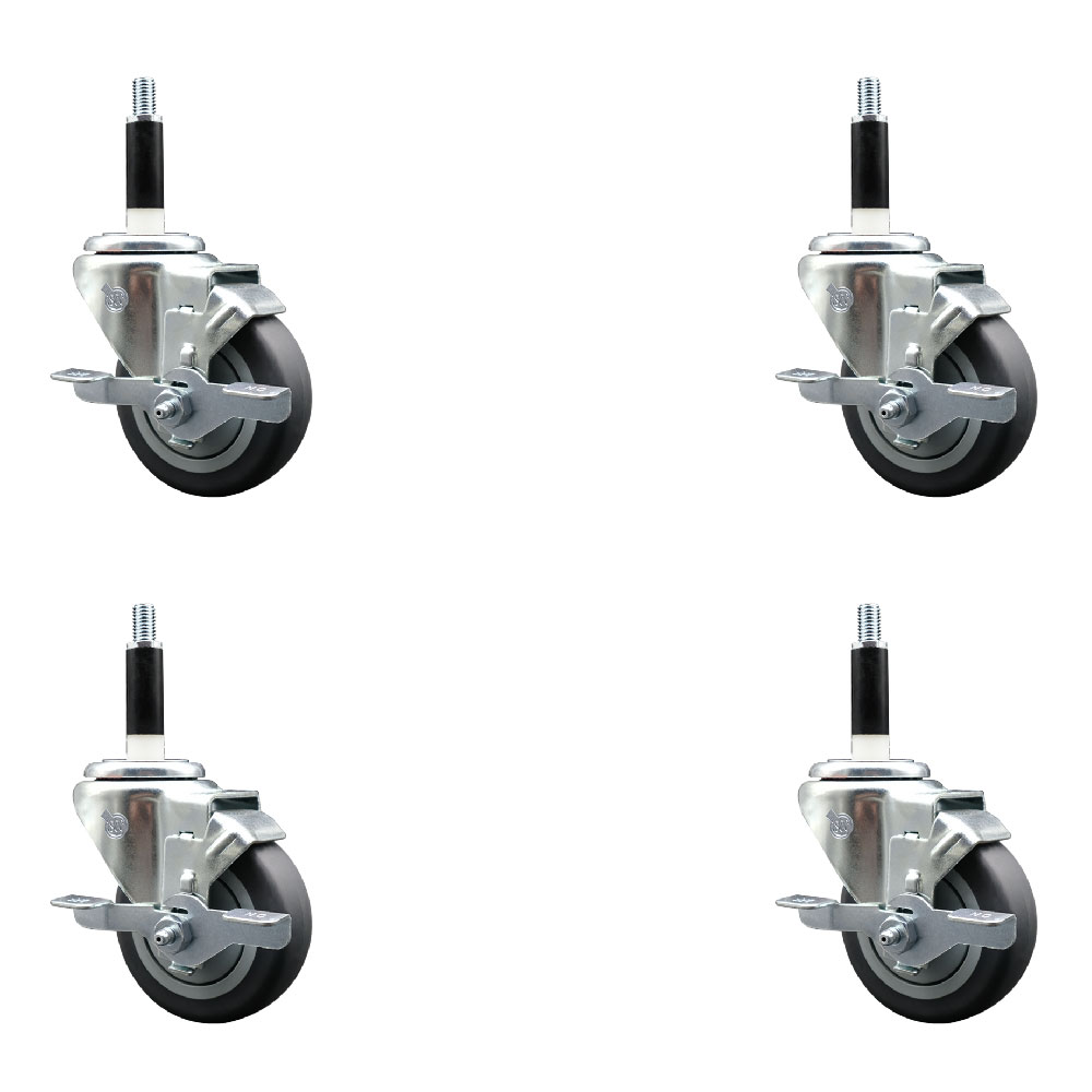 Stainless Steel Thermoplastic Rubber Swivel Expanding Stem Caster Set of 4 with 3.5 Inch Wheels and 7/8" Stem-Include 4 Swivel with Top Locking Brakes-230 lbs. Capacity Per Caster-Service Caster Brand — photo 1