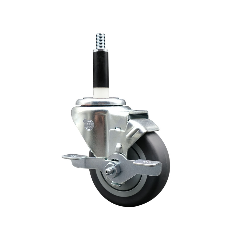 Stainless Steel Thermoplastic Rubber Swivel Expanding Stem Swivel Caster with 3.5 Inch Gray Wheel and 7/8" Stem & Top Locking Brake - 230 lbs. Capacity Per Caster - Service Caster Brand — photo 1