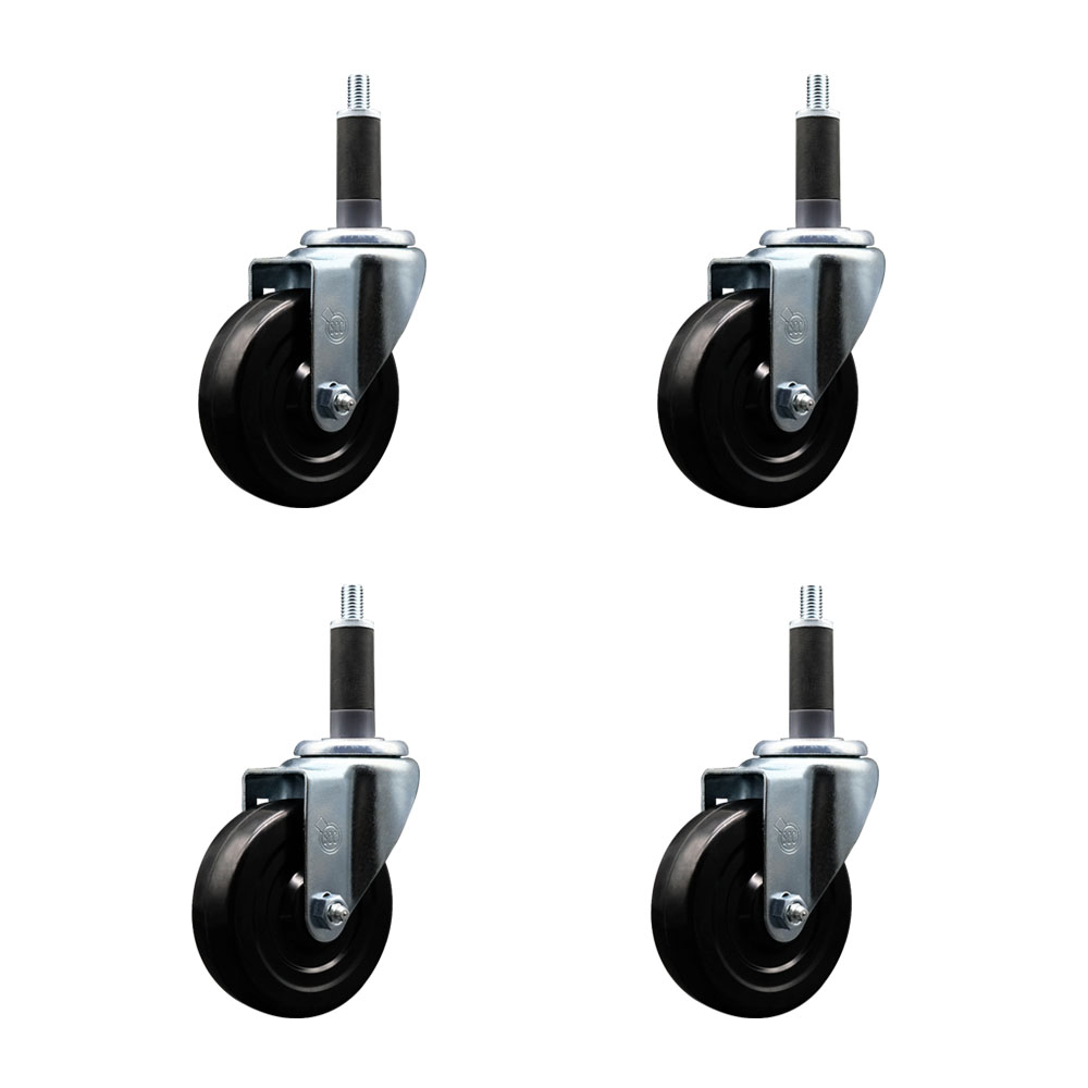 Stainless Steel Soft Rubber Swivel Expanding Stem Caster Set of 4 with 4 Inch Black Wheels and 1" Stems - Includes 4 Swivel - 200 lbs. Capacity Per Caster - Service Caster Brand — photo 1