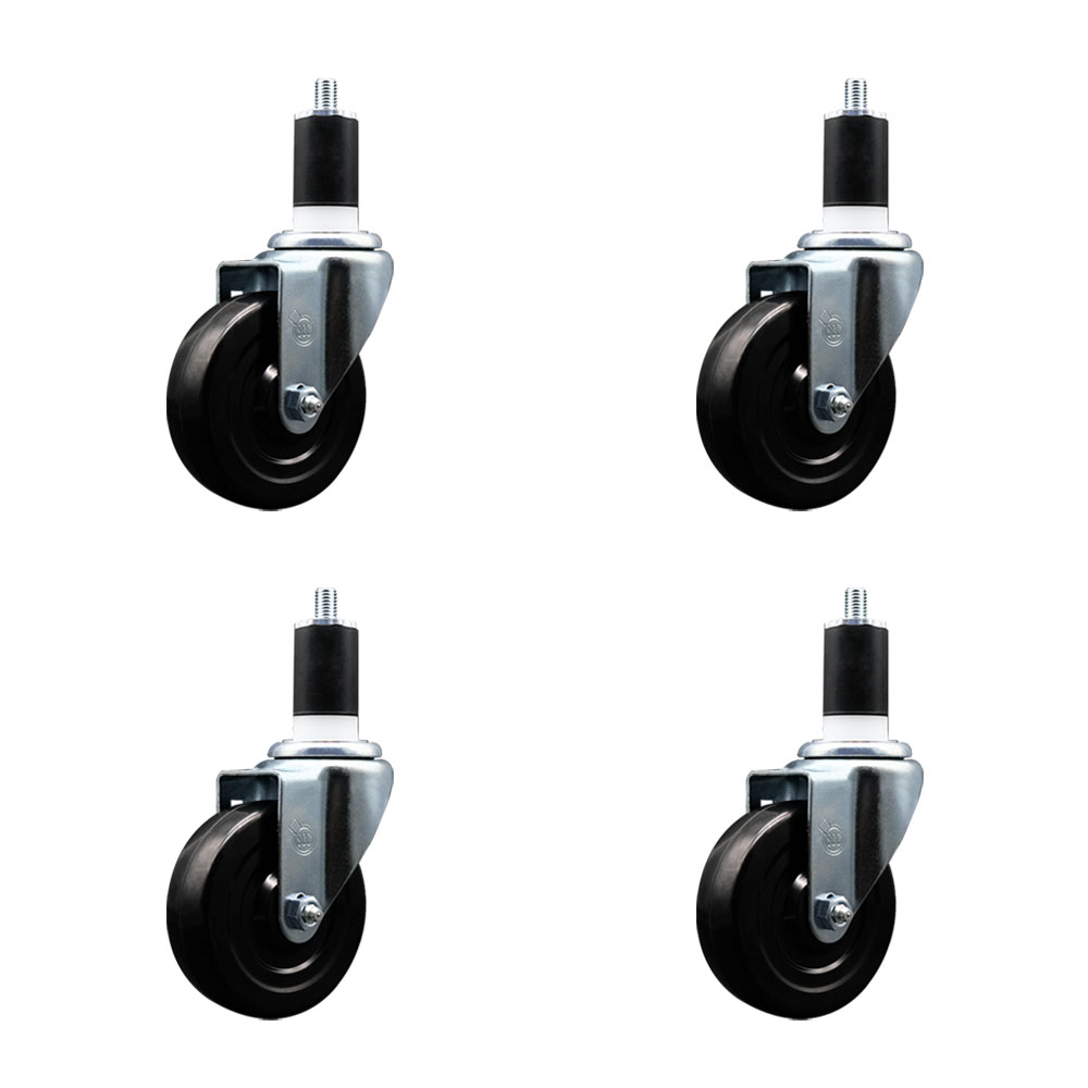 Soft Rubber Swivel Expanding Stem Caster Set of 4 with 4 Inch Black Wheels and 1-1/2" Stems - 200 lbs. Capacity Per Caster - Service Caster Brand — photo 1