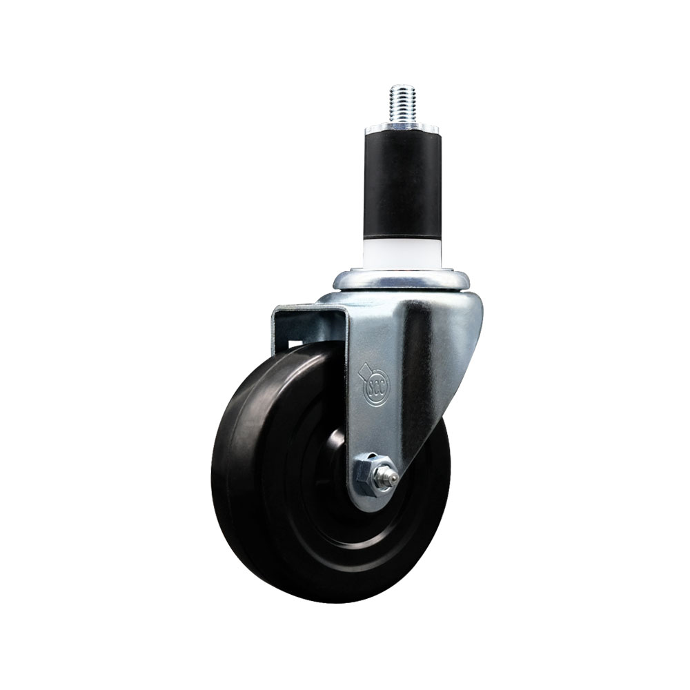 Stainless Steel Soft Rubber Expanding Stem Swivel Caster with 4 Inch Black Wheel and 1-1/2" Stem - 200 lbs. Capacity Per Caster - Service Caster Brand — photo 1