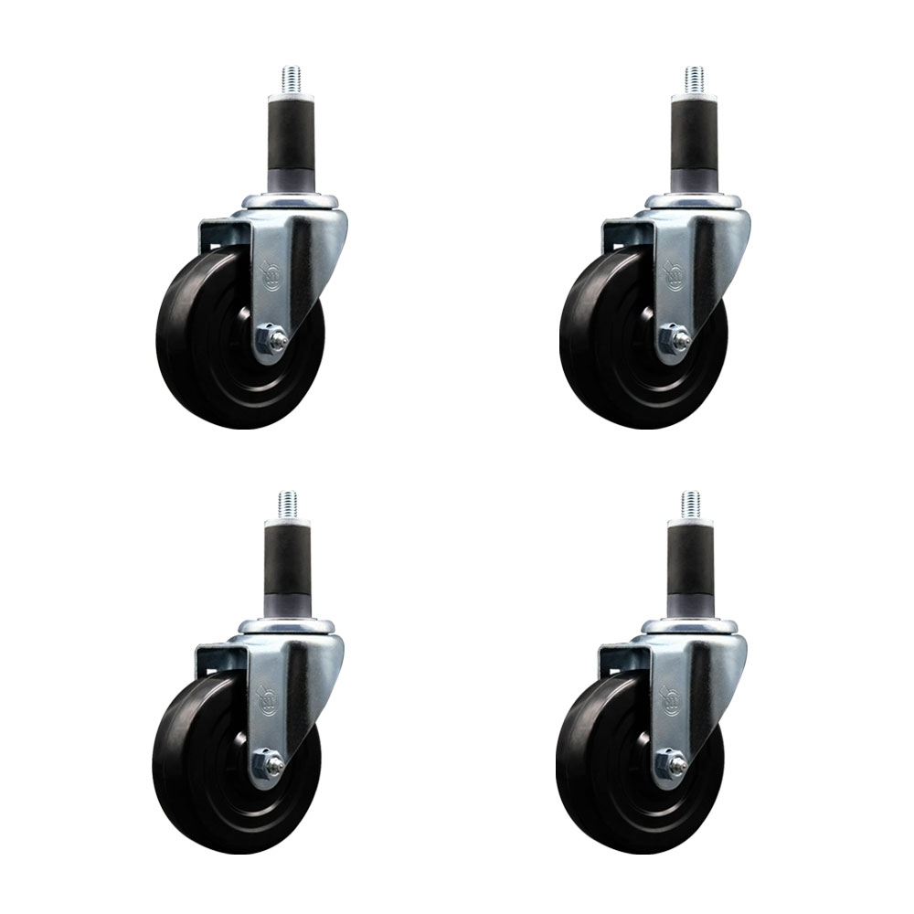 Soft Rubber Swivel Expanding Stem Caster Set of 4 with 4 Inch Black Wheels and 1-1/4" Stems - 200 lbs. Capacity Per Caster - Service Caster Brand — photo 1