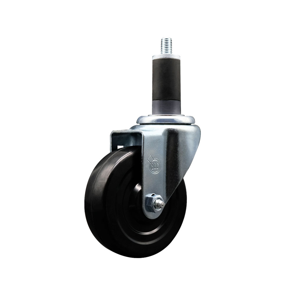 Stainless Steel Soft Rubber Expanding Stem Swivel Caster with 4 Inch Black Wheel and 1-1/4" Stem - 200 lbs. Capacity Per Caster - Service Caster Brand — photo 1