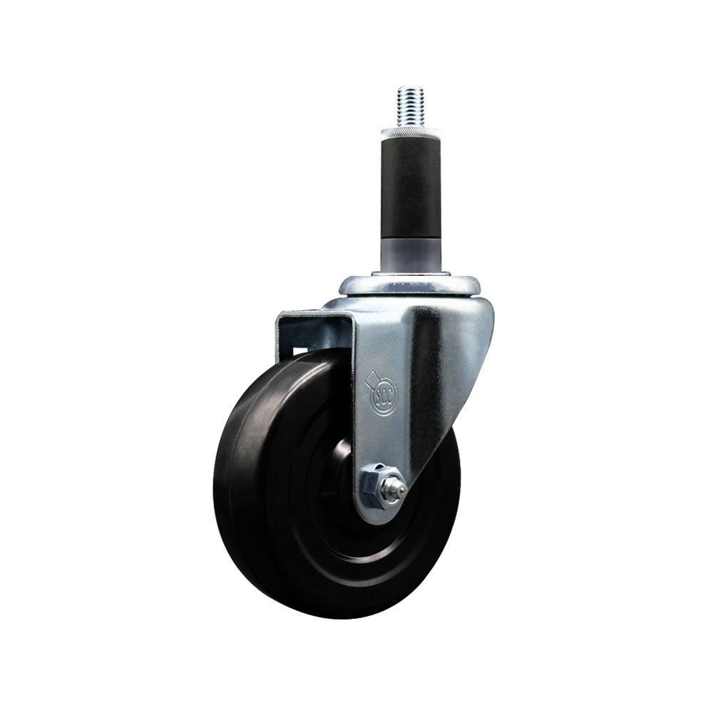 Stainless Steel Soft Rubber Expanding Stem Swivel Caster with 4 Inch Black Wheel and 1-1/8" Stem - 200 lbs. Capacity Per Caster - Service Caster Brand — photo 1