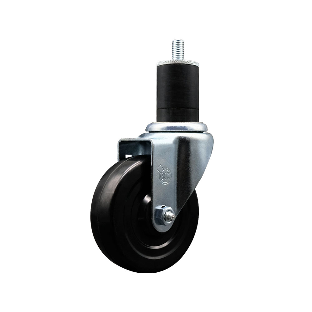 Hard Rubber Swivel Expanding Stem Caster w/4" x 1.25" Black Wheel and 1-3/4" Stem - 300 lbs Capacity/Caster - Service Caster Brand — photo 1