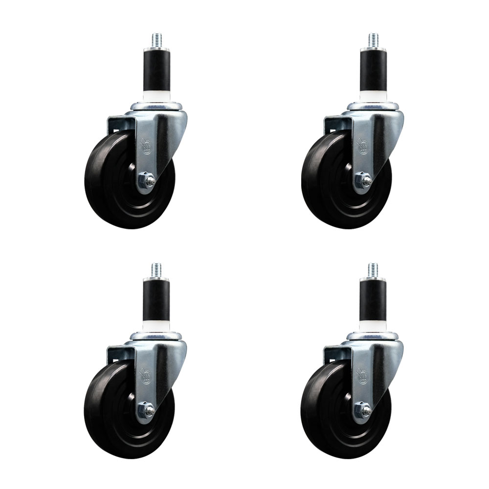 Stainless Steel Soft Rubber Swivel Expanding Stem Caster Set of 4 with 4 Inch Black Wheels and 1-3/8" Stems - Includes 4 Swivel - 200 lbs. Capacity Per Caster - Service Caster Brand — photo 1