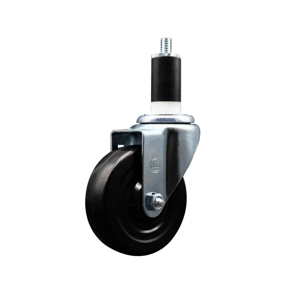 Stainless Steel Soft Rubber Expanding Stem Swivel Caster with 4 Inch Black Wheel and 1-3/8" Stem - 200 lbs. Capacity Per Caster - Service Caster Brand — photo 1