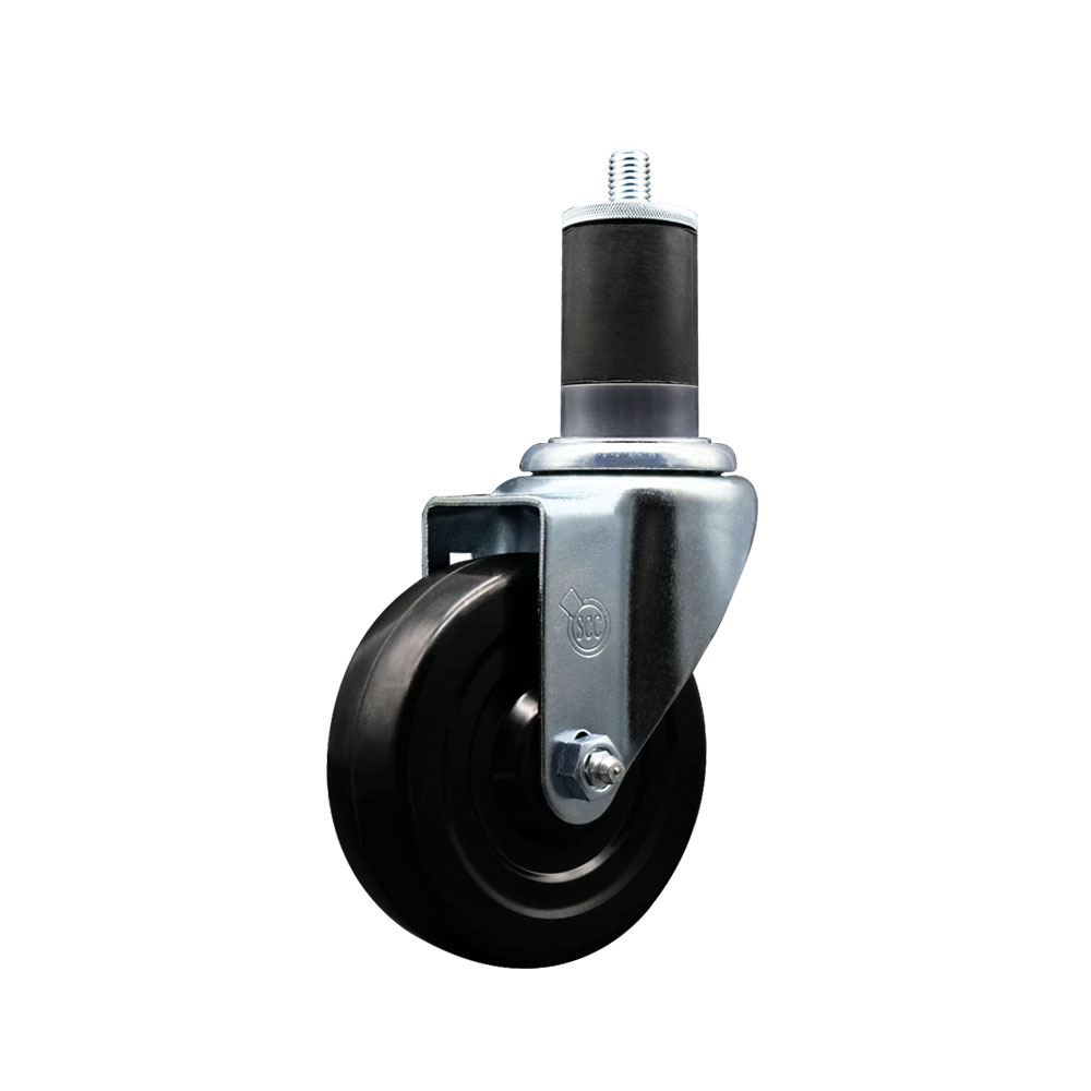 Stainless Steel Soft Rubber Expanding Stem Swivel Caster with 4 Inch Black Wheel and 1-5/8" Stem - 200 lbs. Capacity Per Caster - Service Caster Brand — photo 1
