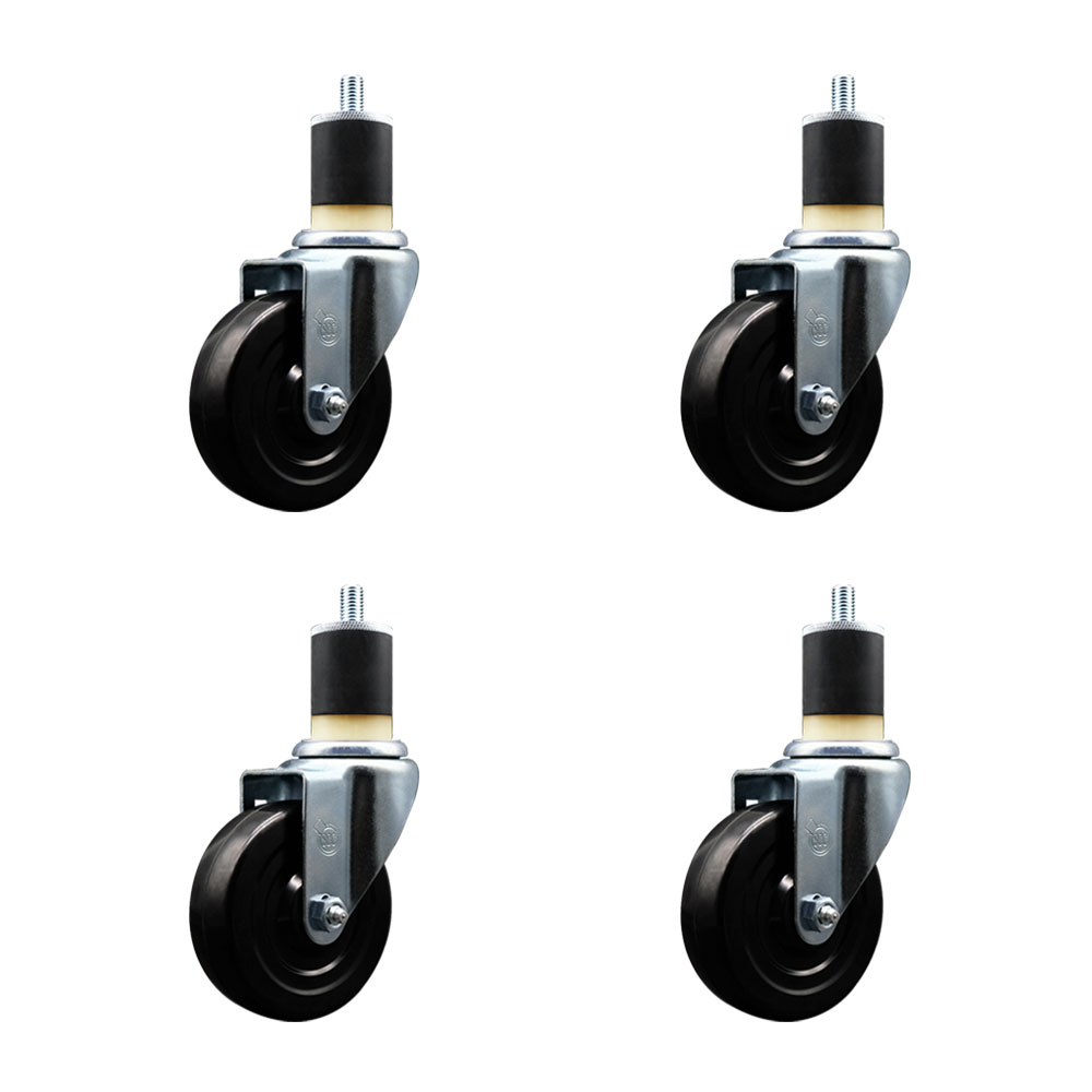 Stainless Steel Soft Rubber Swivel Expanding Stem Caster Set of 4 with 4 Inch Black Wheels and 1-7/8" Stems - Includes 4 Swivel - 200 lbs. Capacity Per Caster - Service Caster Brand — photo 1