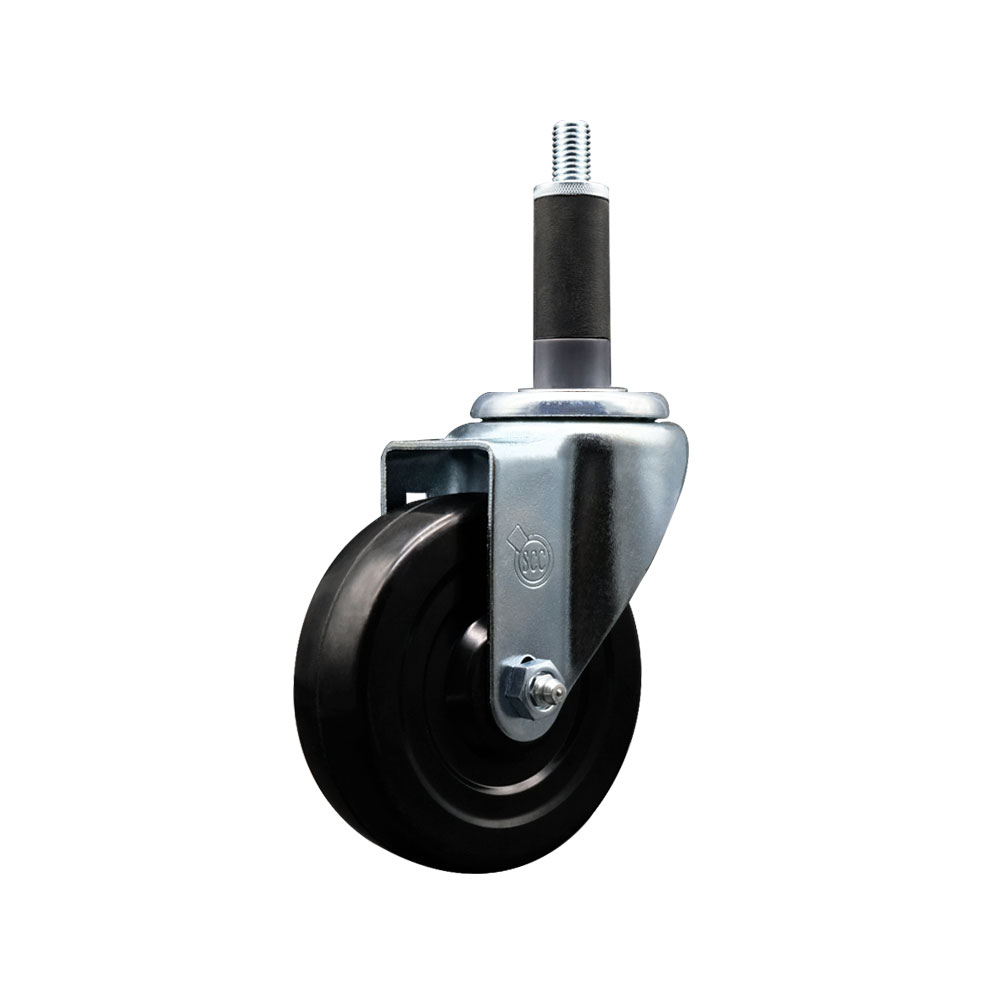 Stainless Steel Soft Rubber Expanding Stem Swivel Caster with 4 Inch Black Wheel and 1" Stem - 200 lbs. Capacity Per Caster - Service Caster Brand — photo 1