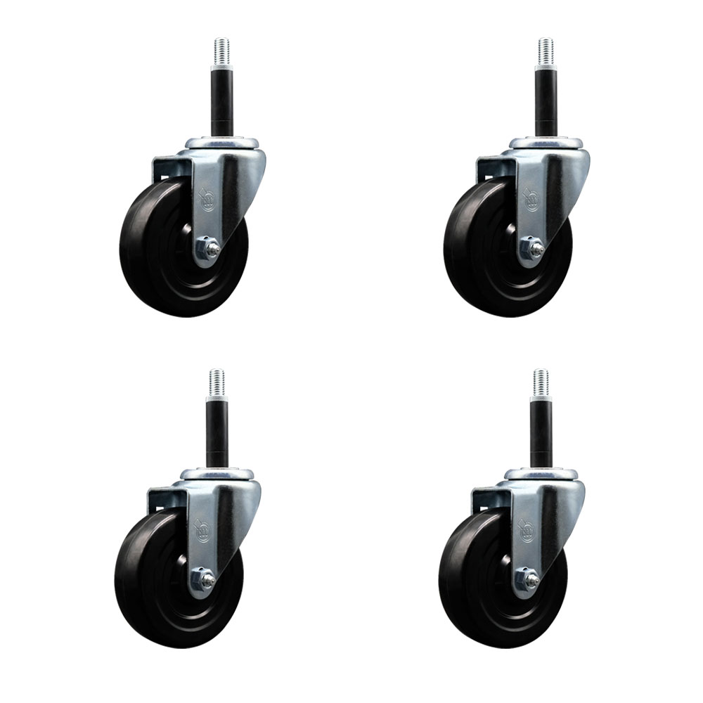 Stainless Steel Soft Rubber Swivel Expanding Stem Caster Set of 4 with 4 Inch Black Wheels and 3/4" Stems - Includes 4 Swivel - 200 lbs. Capacity Per Caster - Service Caster Brand — photo 1
