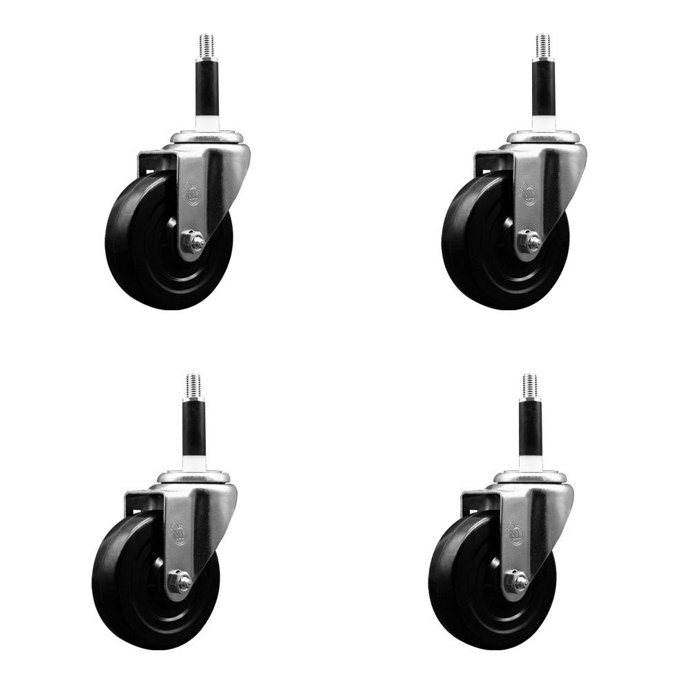 Soft Rubber Swivel Expanding Stem Caster Set of 4 with 4 Inch Black Wheels and 7/8" Stems - 200 lbs. Capacity Per Caster - Service Caster Brand — photo 1