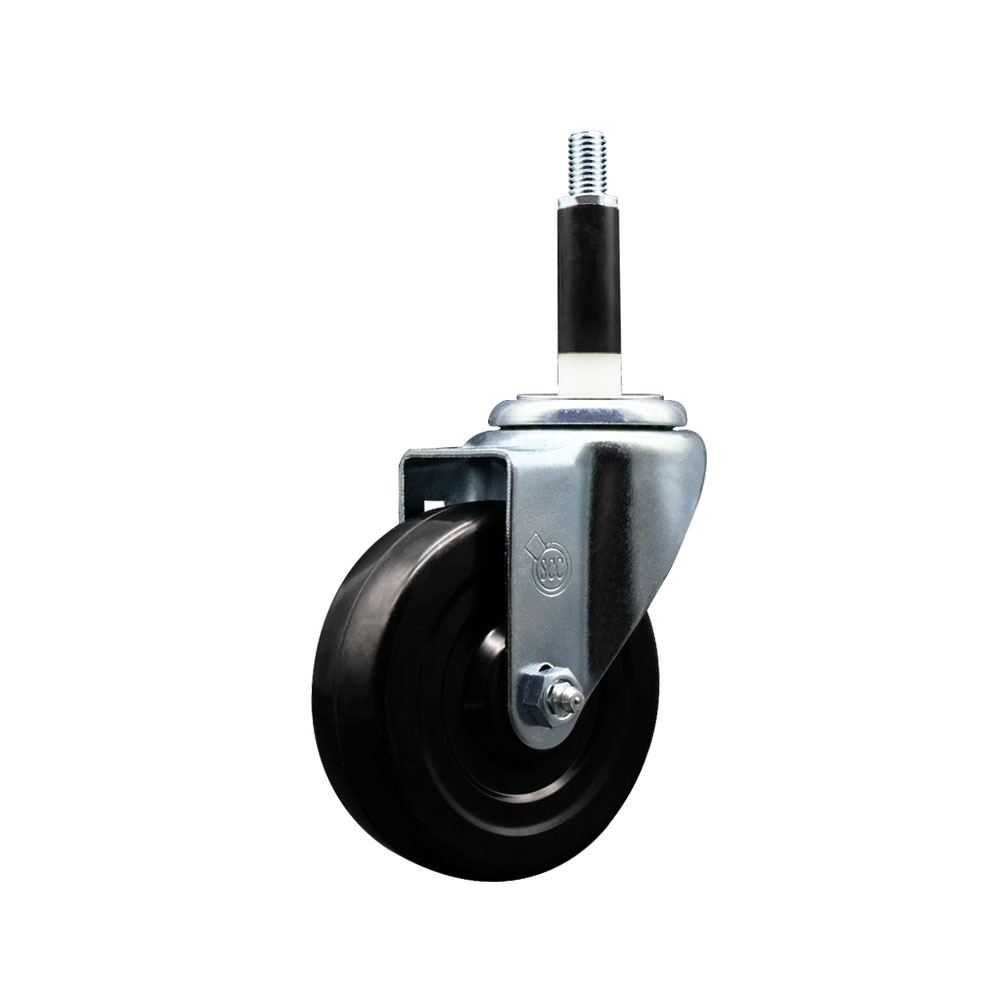 Stainless Steel Soft Rubber Expanding Stem Swivel Caster with 4 Inch Black Wheel and 7/8" Stem - 200 lbs. Capacity Per Caster - Service Caster Brand — photo 1