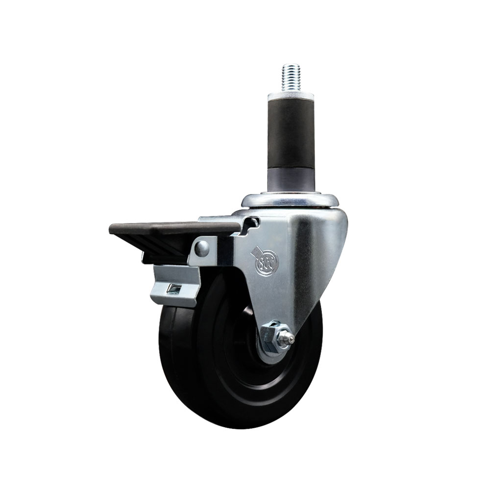 Hard Rubber Swivel Expanding Stem Caster w/4" x 1.25" Black Wheel and 1-1/4" Stem & Posi Locking Brake - 300 lbs Capacity/Caster - Service Caster Brand — photo 1
