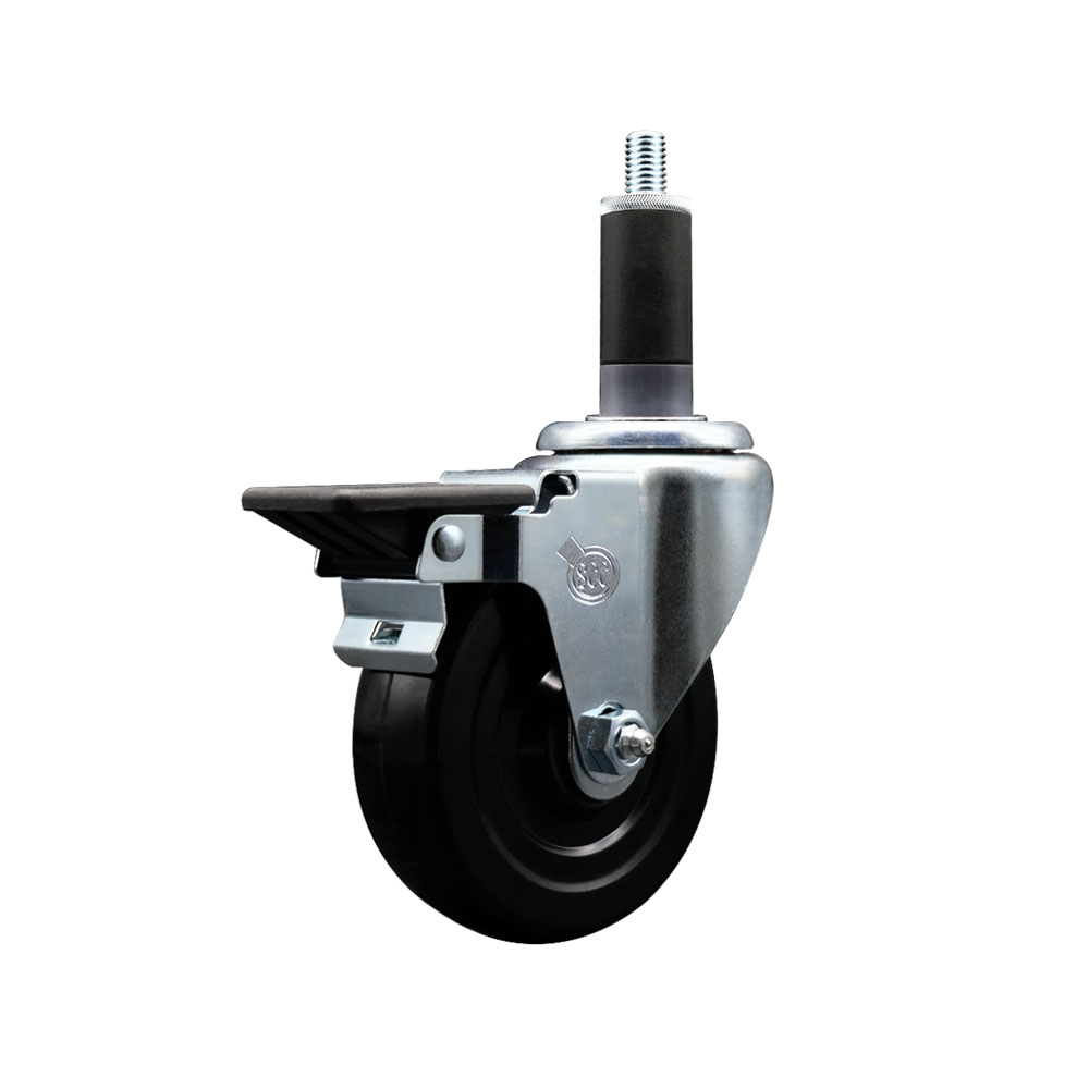 Hard Rubber Swivel Expanding Stem Caster w/4" x 1.25" Black Wheel and 1-1/8" Stem & Posi Locking Brake - 300 lbs Capacity/Caster - Service Caster Brand — photo 1