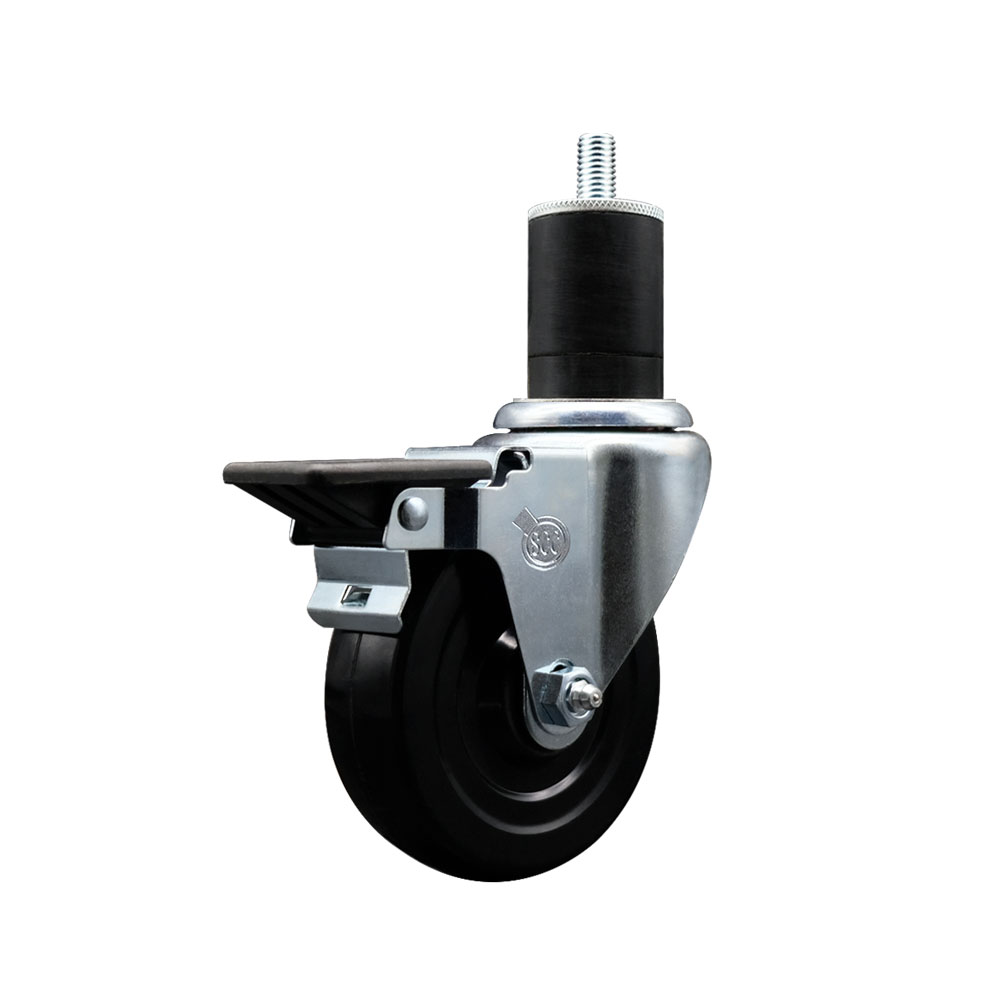 Hard Rubber Swivel Expanding Stem Caster w/4" x 1.25" Black Wheel and 1-3/4" Stem & Posi Locking Brake - 300 lbs Capacity/Caster - Service Caster Brand — photo 1