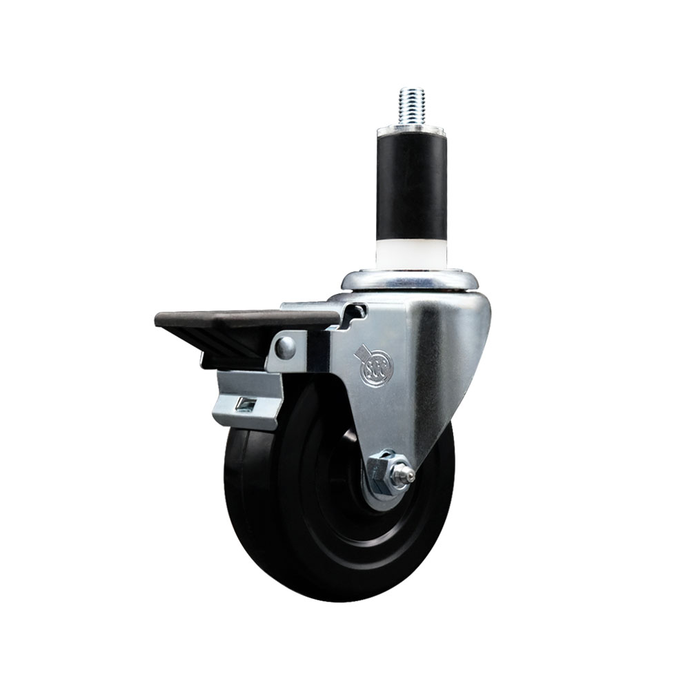 Soft Rubber Expanding Stem Swivel Caster with 4 Inch Black Wheel and 1-3/8" Stem & Posi Locking Brake - 200 lbs. Capacity Per Caster - Service Caster Brand — photo 1