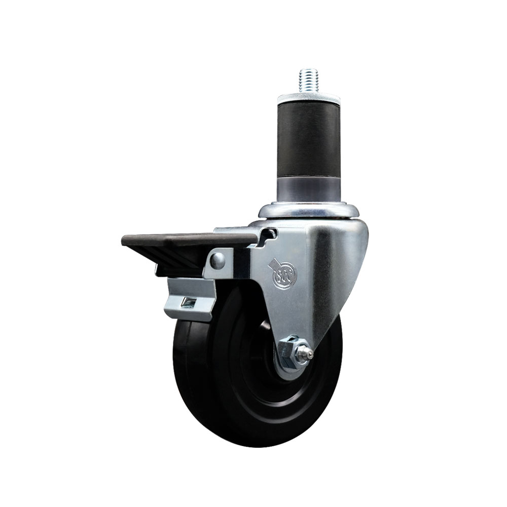 Soft Rubber Expanding Stem Swivel Caster with 4 Inch Black Wheel and 1-5/8" Stem & Posi Locking Brake - 200 lbs. Capacity Per Caster - Service Caster Brand — photo 1