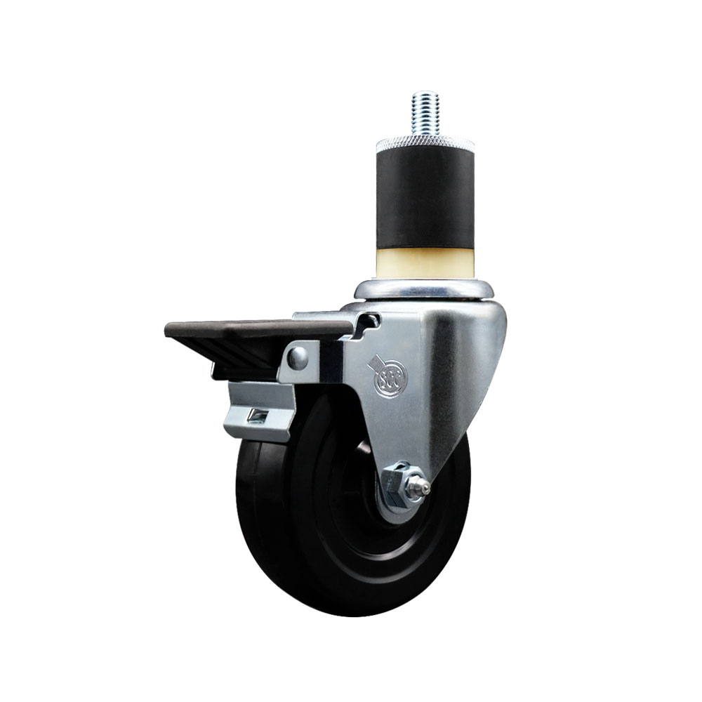 Soft Rubber Expanding Stem Swivel Caster with 4 Inch Black Wheel and 1-7/8" Stem & Posi Locking Brake - 200 lbs. Capacity Per Caster - Service Caster Brand — photo 1