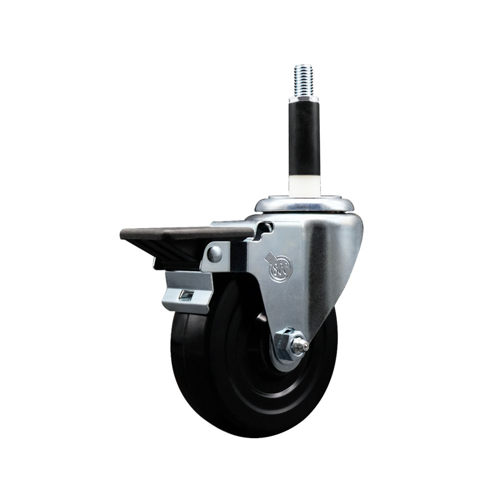 Soft Rubber Expanding Stem Swivel Caster with 4 Inch Black Wheel and 7/8" Stem & Posi Locking Brake - 200 lbs. Capacity Per Caster - Service Caster Brand — photo 1