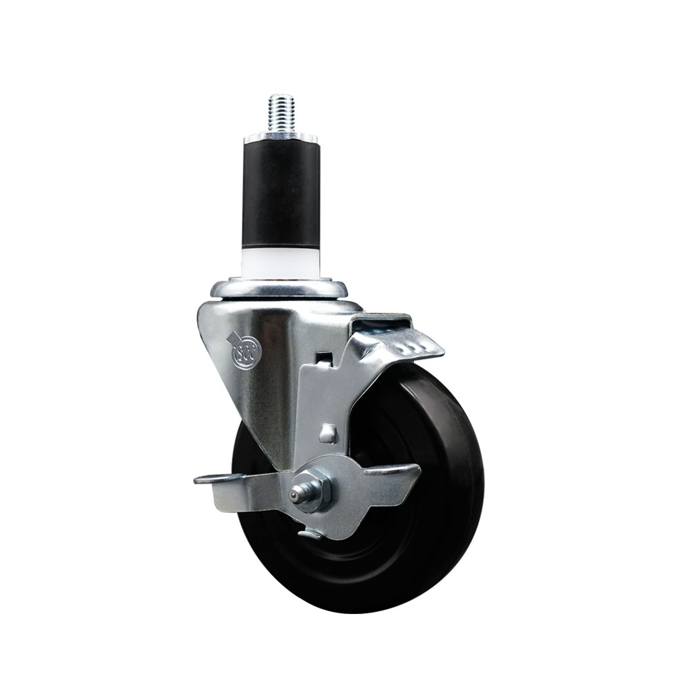 Stainless Steel Soft Rubber Expanding Stem Swivel Caster with 4 Inch Black Wheel and 1-1/2" Stem & Top Locking Brake - 200 lbs. Capacity Per Caster - Service Caster Brand — photo 1