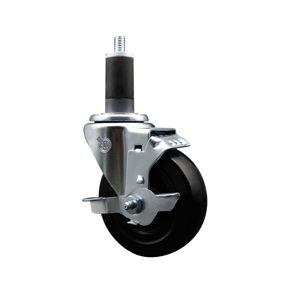 Soft Rubber Expanding Stem Swivel Caster with 4 Inch Black Wheel and 1-1/4" Stem & Top Locking Brake - 200 lbs. Capacity Per Caster - Service Caster Brand — photo 1